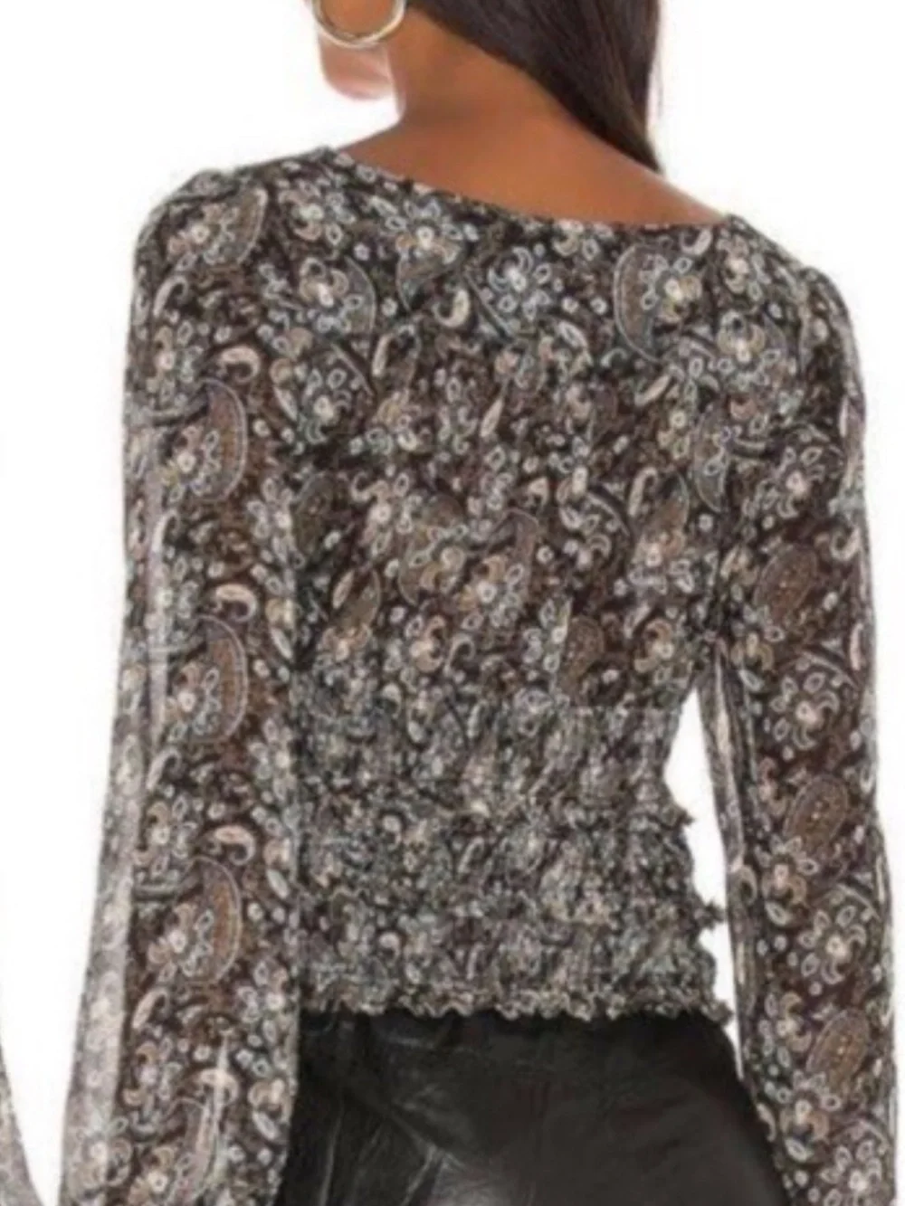 Free People Lolita Paisley Peasant Blouse Dark Combo Smocked Boho Top *M